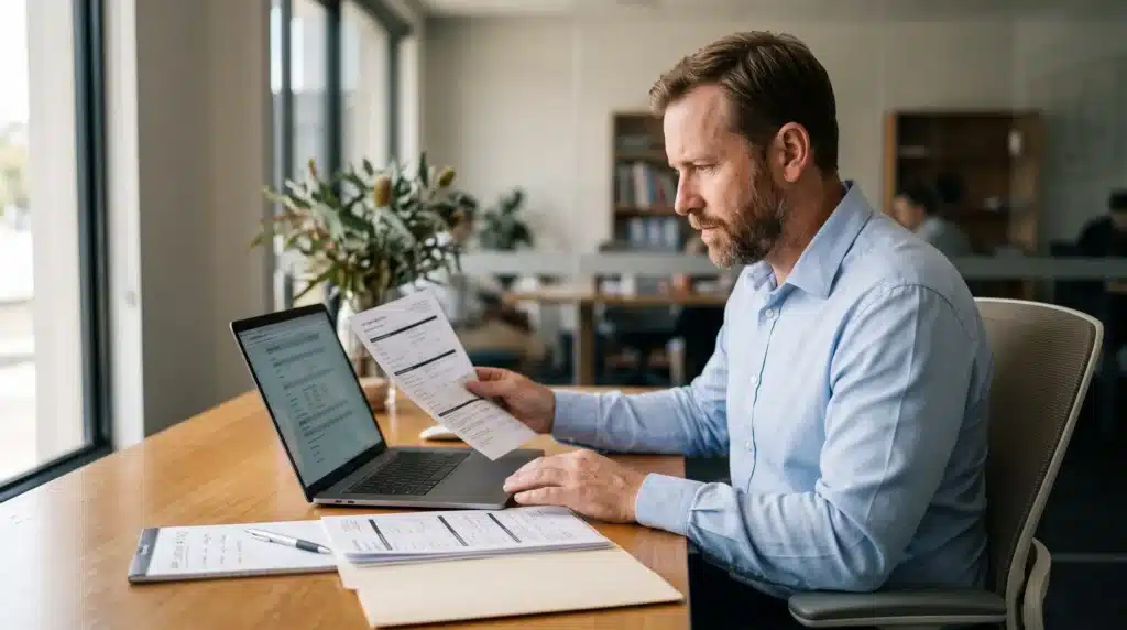 A broker checking supporting documents against a home loan application when lodging applications with VMG