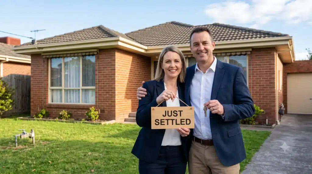 Business owners at the settlement of an owner-occupied property purchase
